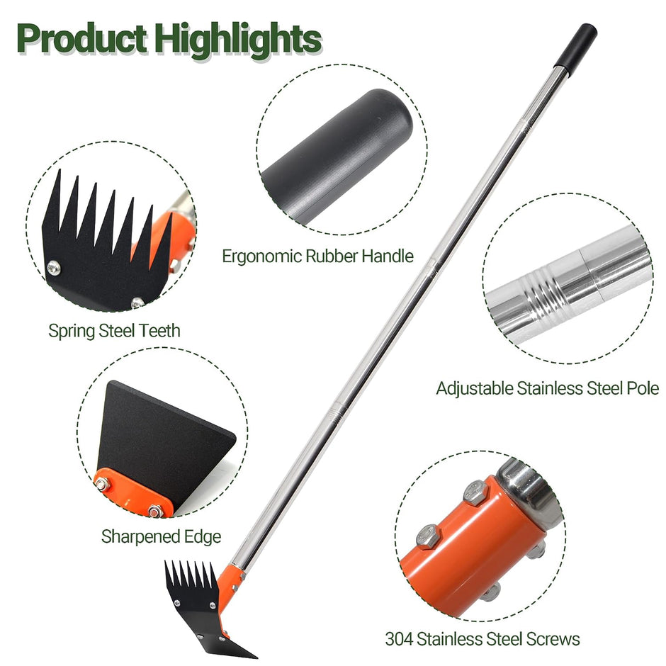 2-in-1 Garden Hoe and Weed Puller Rake